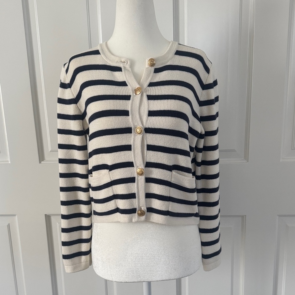 J. Crew Navy and Cream Striped Cardigan